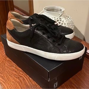 Black Leather Suede Canvas Sneakers